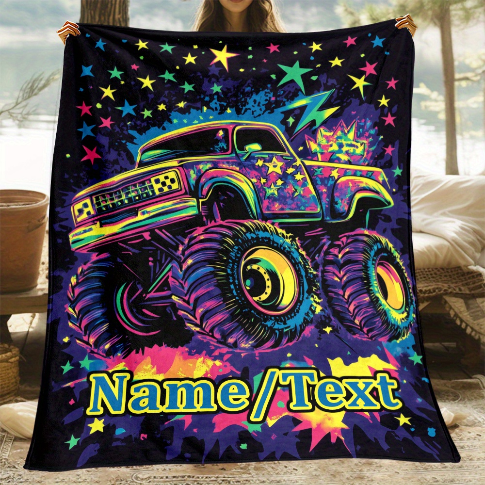 

Custom Name 'cool Truck' Flannel Throw Blanket - Lightweight, For Sofa, Bed, Office, Camping & Travel - Perfect Gift