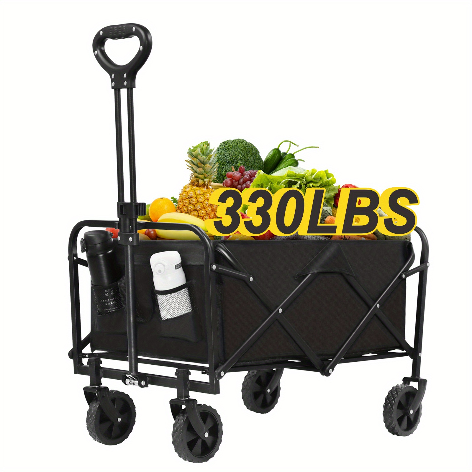 

1pc Collapsible Foldable Wagon Cart, 330 Lbs Heavy Duty Utility Garden Cart, Equipment Carts For Track, Field And Sports, With Wheels For Beach, Lawn, Sports, Camping, Black, 30