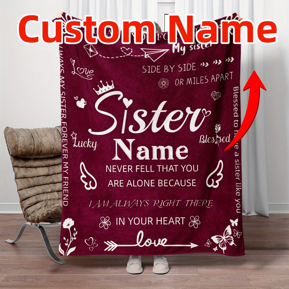 

Personalized Sister Letter Blanket - Custom Name, Lightweight Flannel Throw For Couch, Bed, Travel & Camping - Soft Fleece, Multiple Sizes