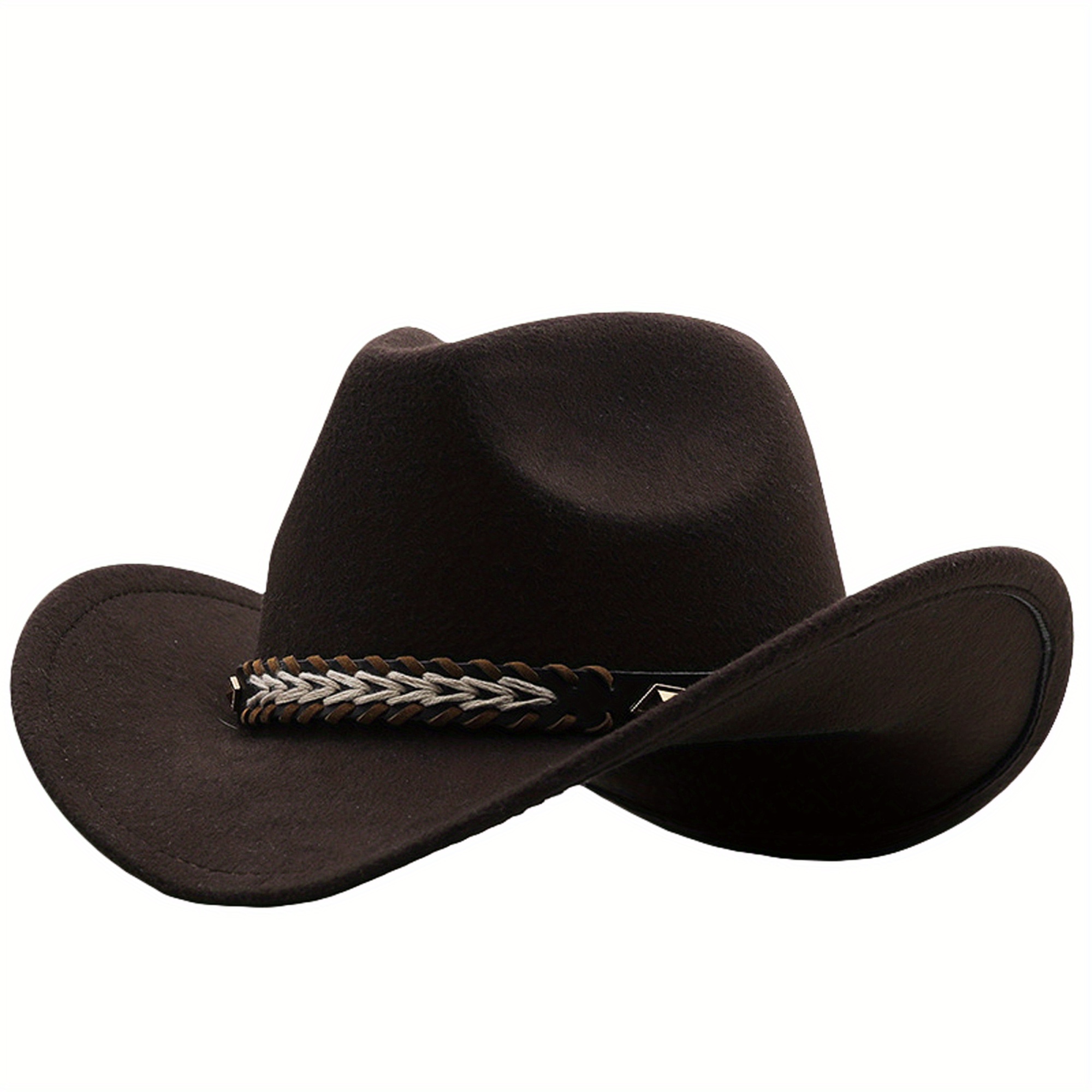 Classic Black Felt Western Cowboy Hat with Braided Band 5df95dd4-cbf2-42c0-8e32-  main image 2