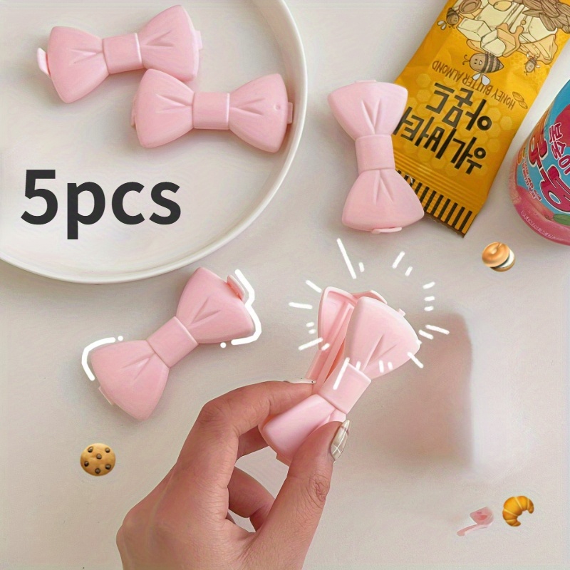 5pcs Cute Bowknot Bag Clips For Snacks & Food Preservation - Durable Plastic, Design, Ideal For Christmas, Halloween, Easter, Hanukkah, Thanksgiving Kitchen Accessories, Clips
