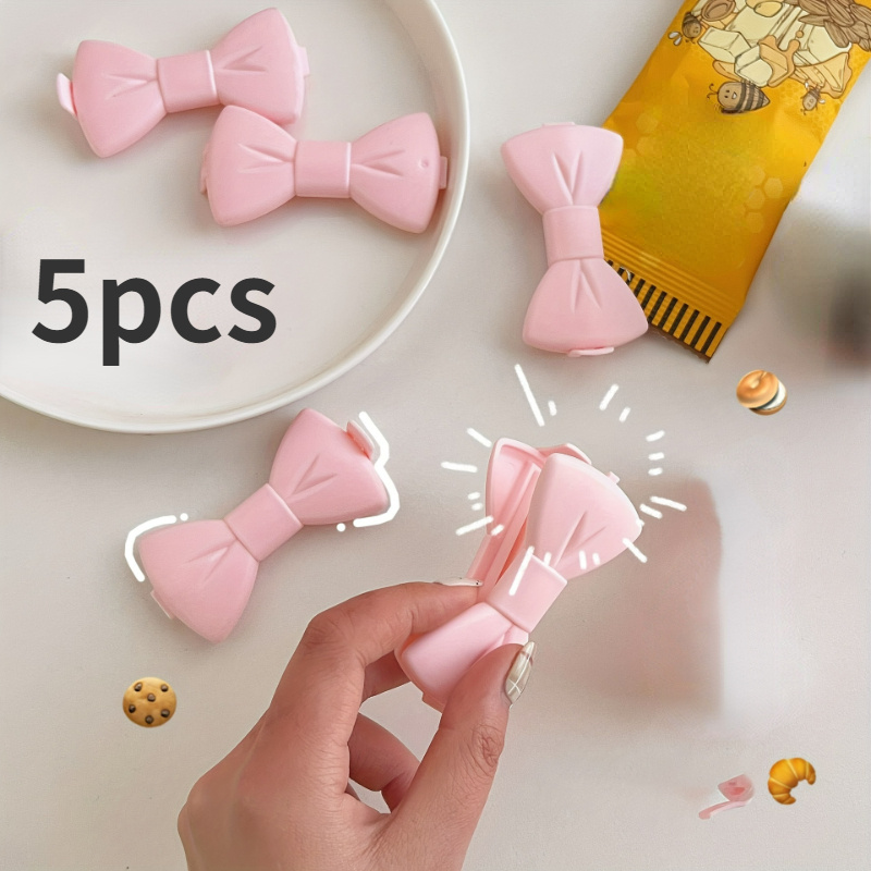 

5pcs Pink Bowknot Sealing Clips For Snacks & Food - Plastic, , Christmas, Halloween, Easter, Hanukkah, Thanksgiving Kitchen Accessories, Multipurpose Clips|butterflyshaped Clips| Mechanism