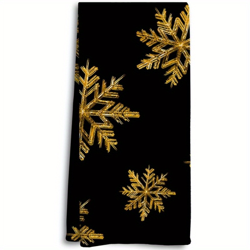 

1pc 18*26inch Christmas Winter Black And Golden Snowflake Kitchen Towel, Christmas Hand Towel, Snowflake Dish Towel, Seasonal Christmas Decoration Bathroom Towel, Winter, Best For Christmas