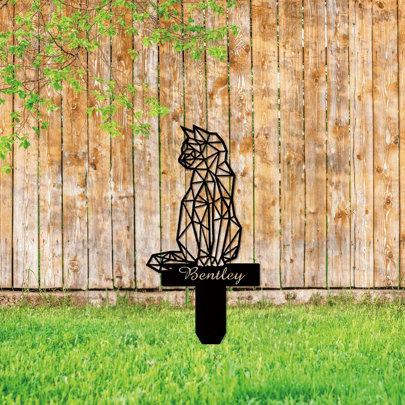 personalized   memorial stake customizable pet loss sympathy gift geometric cat silhouette garden grave marker for adults 14   black metal details 6