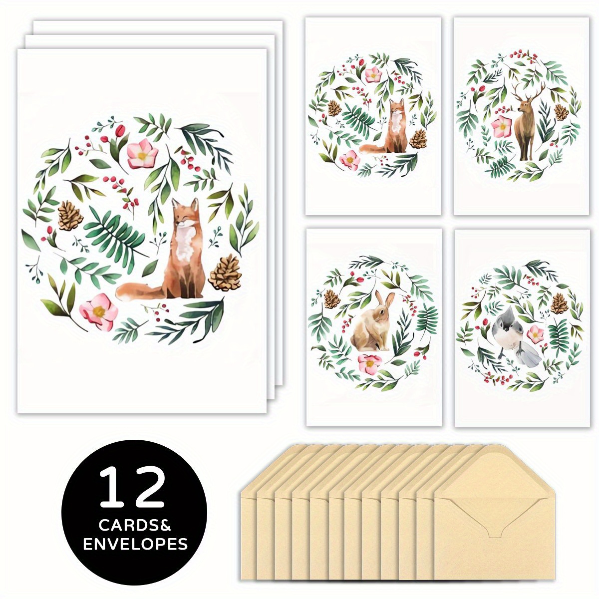 

12- Christmas Envelopes, , Rabbit, Elk , For , , , Greeting