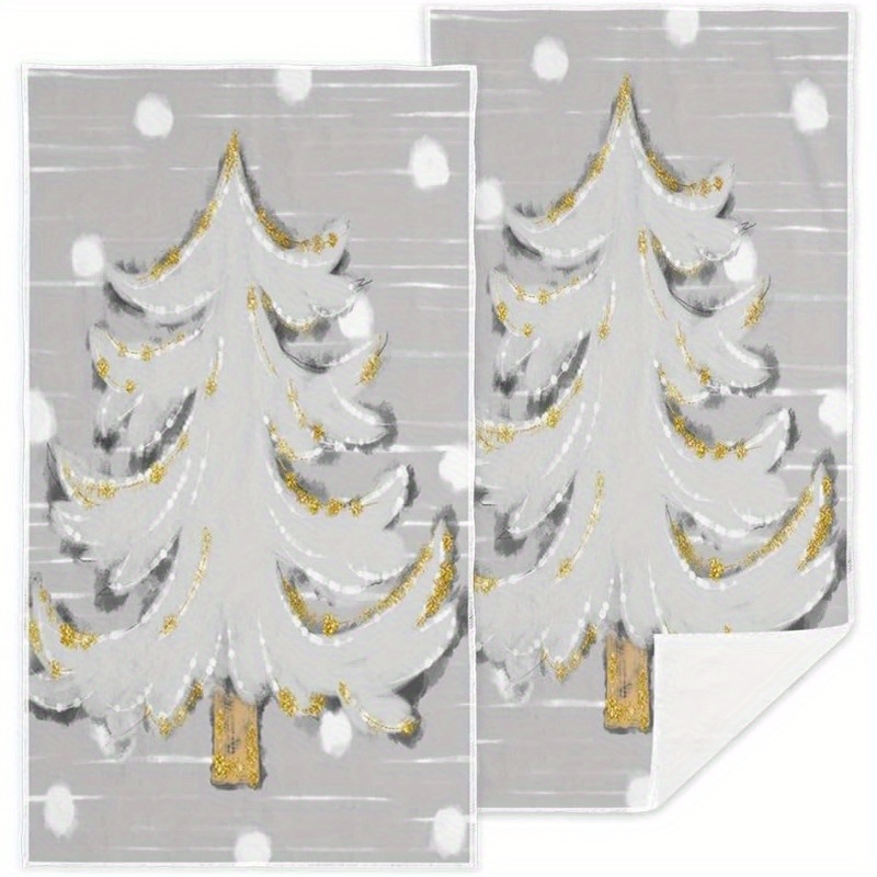 

2pcs Set Christmas Tree & Hand Towels - , Absorbent Polyester Kitchen & Bathroom Towels For Holiday Decor, Christmas Decor