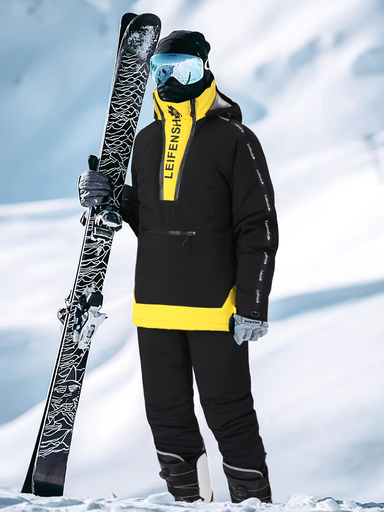 Men's 2pcs Ski Suit Set: Color Block Hooded Jacket & Bib Pants - Thick, Warm Winter Sports Gear for Snowboarding & Outdoor Activities