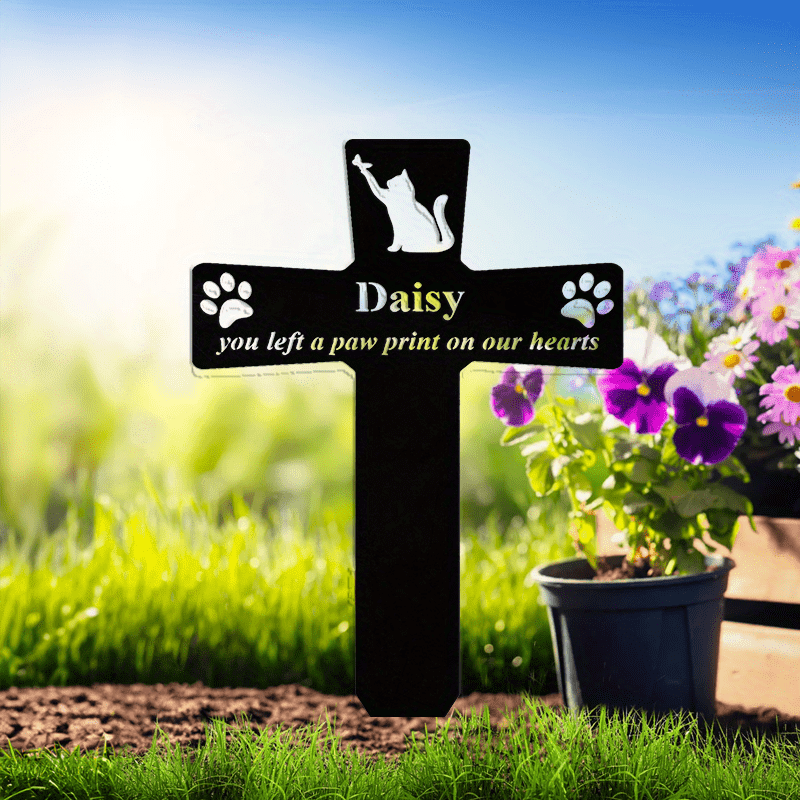 custom cat   stake personalized metal outdoor grave marker sympathy   for pets weather resistant with paw       14 black details 4