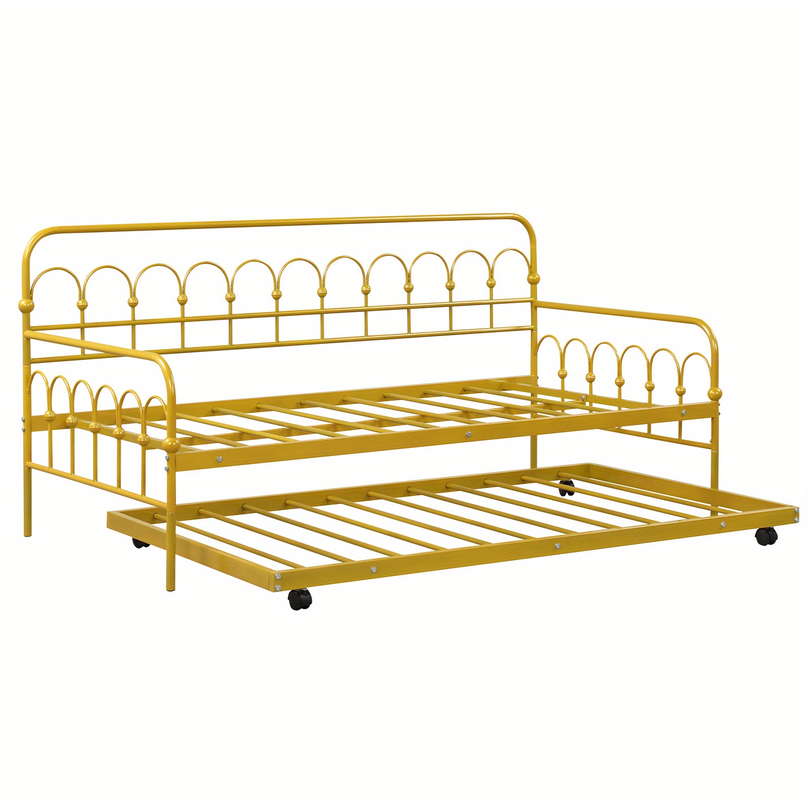 TEMU Lit double Lifezeal avec lit gigogne, canapé-lit de place avec lit gigogne pratique, lattes métalliques, roulettes universelles verrouillables,