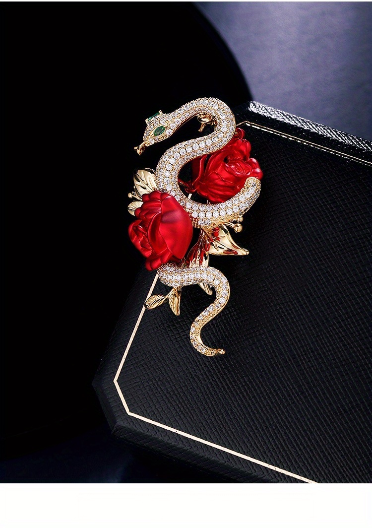 elegant rose snake enamel brooch pin classic korean style drip   accessory for men and women details 1