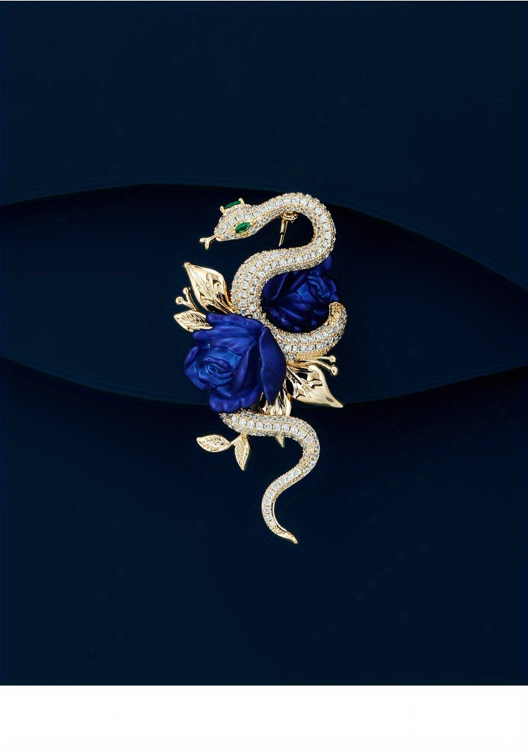 elegant rose snake enamel brooch pin classic korean style drip   accessory for men and women details 2