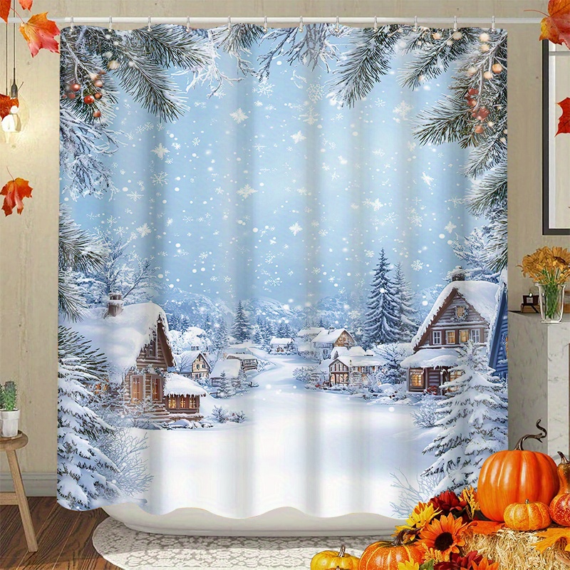 

Christmas Snow Scenery Shower Curtain: Waterproof, 78.7" X 200cm, With 12 Hooks, Suitable For Family Bathroom Decoration