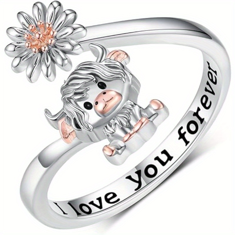 TEMU 1pc Fashion Daisy Ring, Ladies Openable Ring, Trendy Jewelry, Thanksgiving, Christmas, Birthday Gifts, Commemorative Gifts