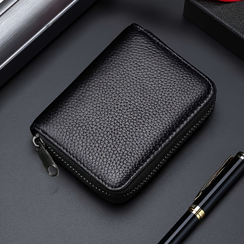 

1pc Unisex Leather Card Holder - Zippered Card Case With Polyester , Wet , Multi-card Wallet For Credit, Business, And Id Cards