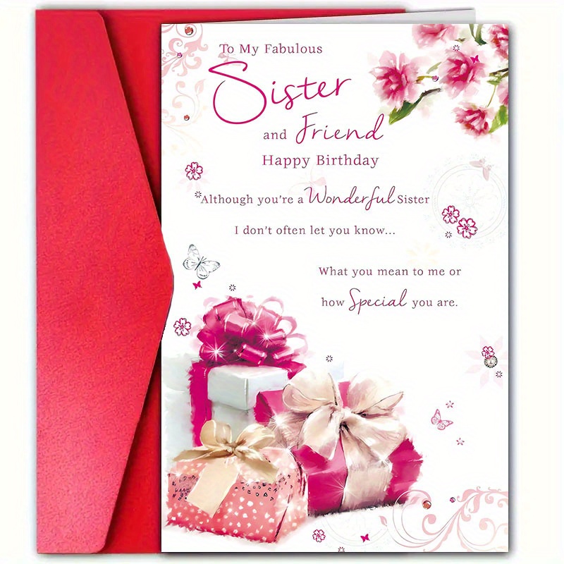 

Sister Birthday Greeting Card With Envelope - 1pc Elegant Paper Card For Sister' Day Celebration, Thoughtful Wishes, Paper, 4.7x7.1 Inch - Conveying Birthday Love And