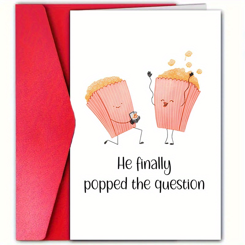 

1pc Wedding Engagement Greeting Card, Paper Material For Anyone, Romantic Popcorn With 'he ' Message, With Envelope - For Fiance & Couples Celebrations