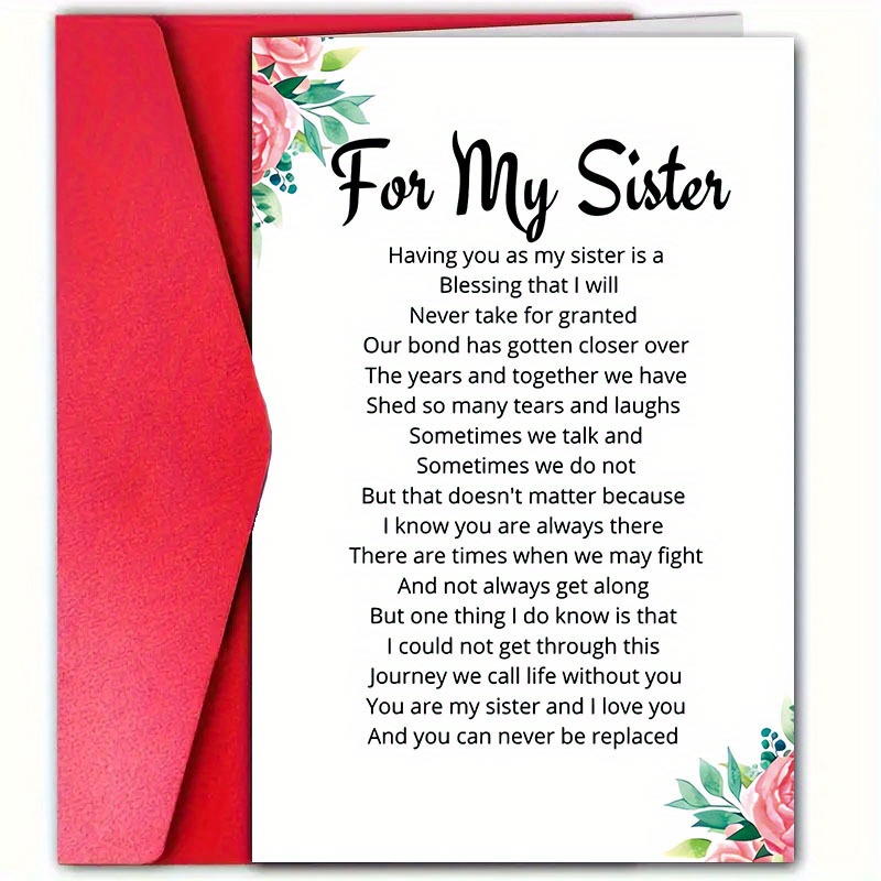 

Sister Birthday Greeting Card With Envelope - 1pc, High-quality Paper, , Poem, Expressing On