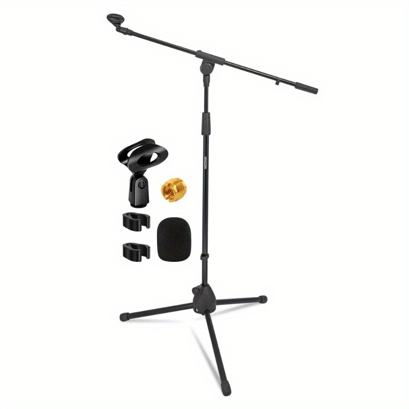 

Heavy Duty Adjustable Stainless Steel Tripod Mic Stand With 5 Boom Arm Pedestal For Stage And Studio Singing - Black