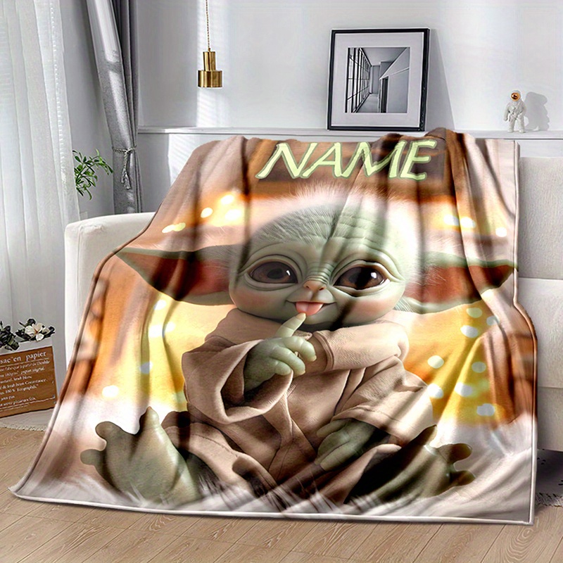 

Personalized Yoda Design Throw Blanket - Polyester Fiber, Custom Name Printed, Soft Chunky Knit Blanket For Bed Camping - Machine Washable, Uncharged - By Ume