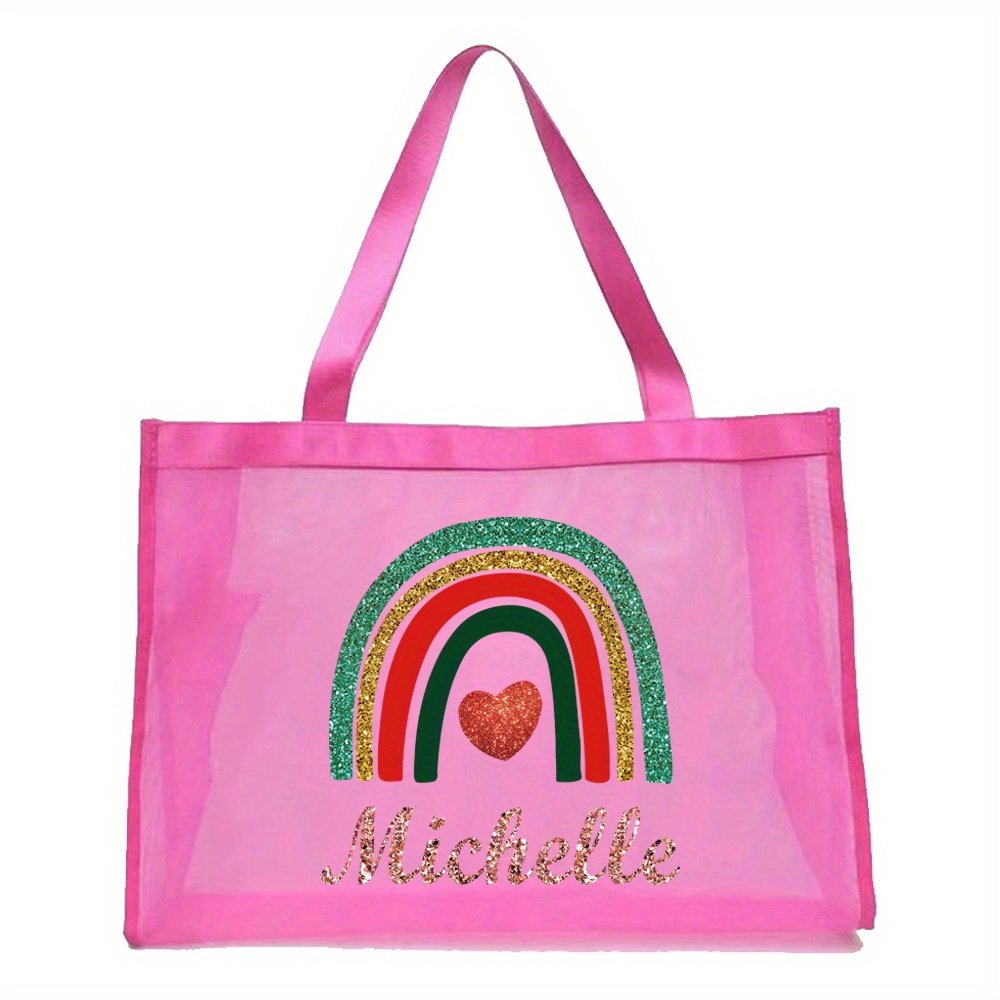 TEMU [custom Item] Free Custom Name, With Large Capacity Mesh Beach Bag, Multi-pocket Mesh Tote Bag, Suitable For Beach, Swimming, Swimming Pool