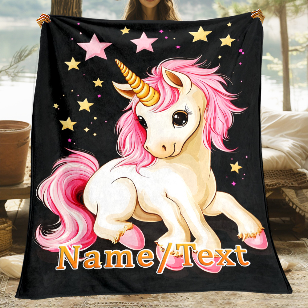 

Personalized Unicorn Pink Flannel Throw Blanket - Soft, Warm & Lightweight For Couch, Bed, Office, Camping | Custom Name/text | Perfect Gift Idea