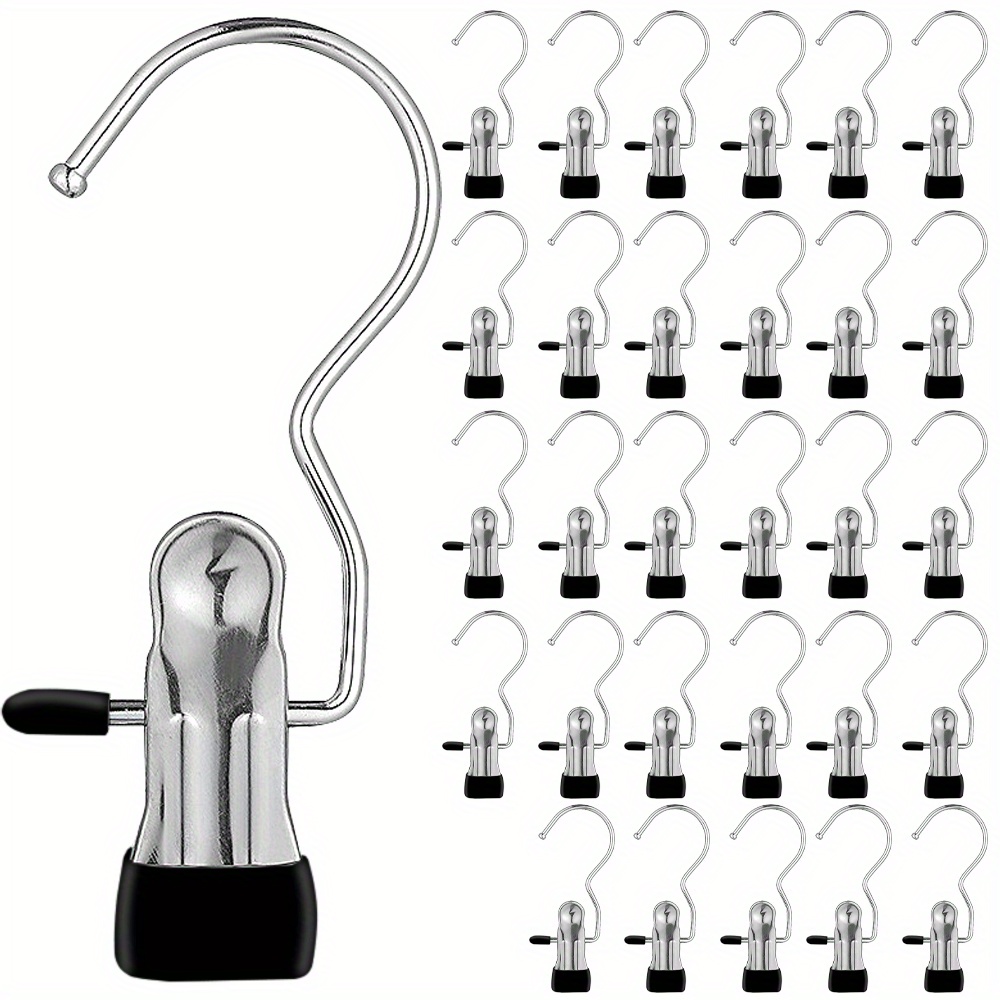 

30/40/50/60pcs Stainless Steel Space-saving Laundry Hangers With Swivel Hook - Multi-functional Closet Organizer Clips For Hanging Pants, Heavy Objects - 360° Rotating Portable Hangers, Clothes Pins