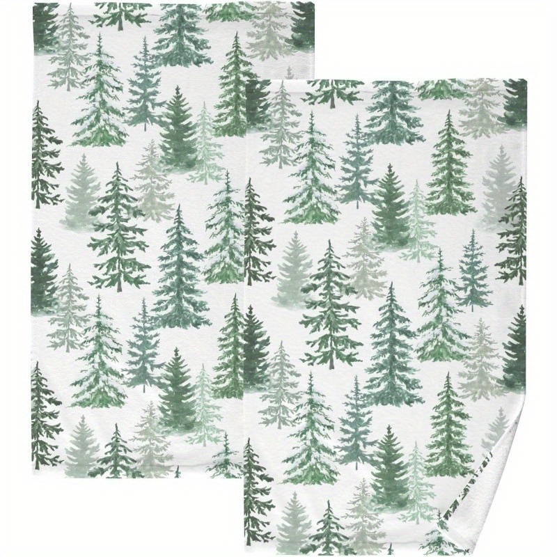 

2pcs 18x26inch Christmas Tree Hand Towels, , Soft Polyester, , Space Themed, Rectangular, Machine Wash Only, For Bathroom, Hotel, Kitchen, Gym