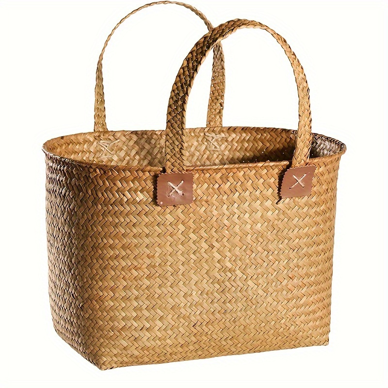 TEMU Chic European-style Woven Tote Bag With Handles - Rattan Storage Basket For Umbrellas, Tissues, Drinks, Clothes & Snacks - Perfect Gift Idea,