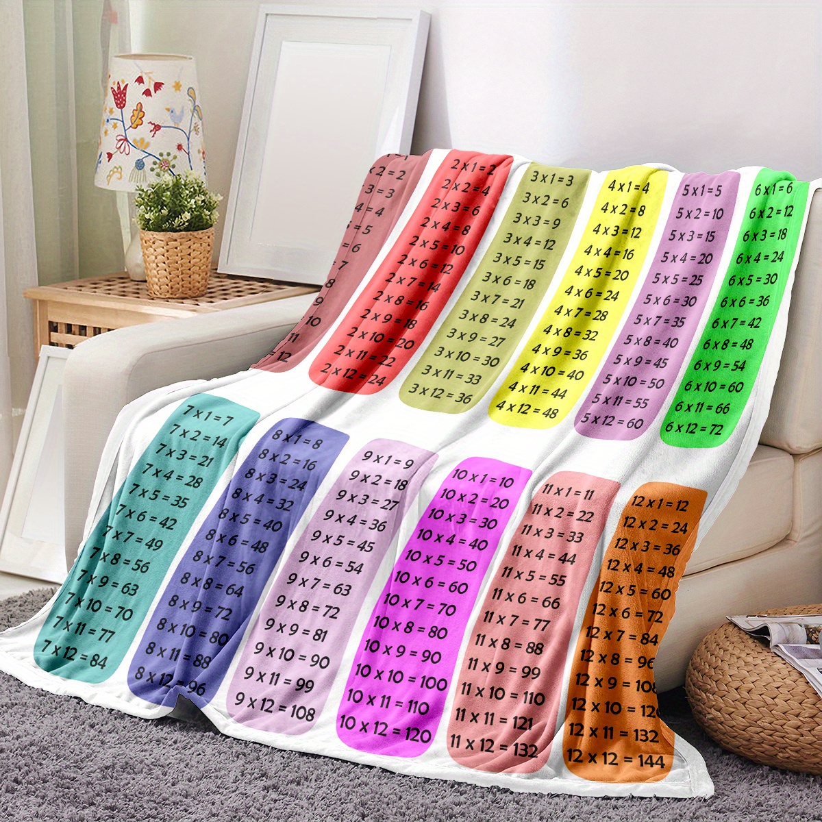 

1pc Art, Multiplication Table Pattern, Flannel Shawl Blanket - Soft And Warm, Digital, Learning Pattern Blanket. Suitable For Office, Camping And Travel - Gift Creative Throw Blanket