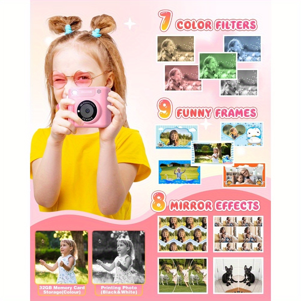 Cadeau Fille Garçon 4-12 Ans Appareil Photo Instantané Enfant Appareil Photo à Impression Instantanée Pour Enfants, Cadeaux D'anniversaire De Noël Pour Garçons âgés De 3 à 12 Ans, Vidéo 1080p, Carte SD