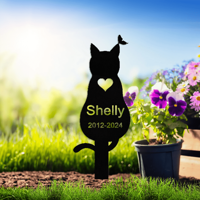 1pc personalized black   memorial garden stake custom engraved pet loss   with heart detail   iron silhouette grave marker for garden decor details 4