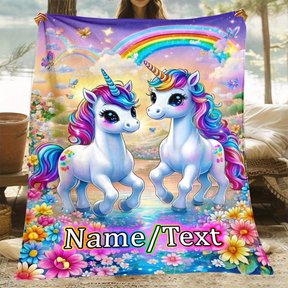 

Personalized Unicorn Cartoon Blanket - Soft, Lightweight Flannel Throw For Couch, Bed, Travel | Custom Name Option | Perfect Gift For Family & Friends, Digital Printing, Office, 2 Cute