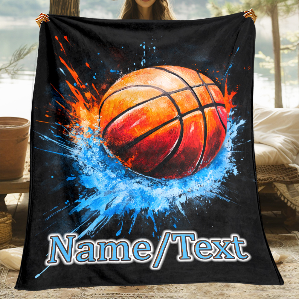 

Customizable Basketball Ink Printed Polyester Blanket, Lightweight Flannel Throw For Sofa, Bedroom, Living Room, Airplane, Office, Couch, Chair - Camping, Travel, And Adult Novelty Party Gifts