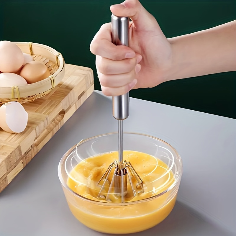 TEMU 1pc Of Stainless Steel Manual Mixer, Semi-automatic Egg Beater, Egg Whisk, Kitchen Gadget For Mixing, Whipping, Blending, Stirring, Commercial