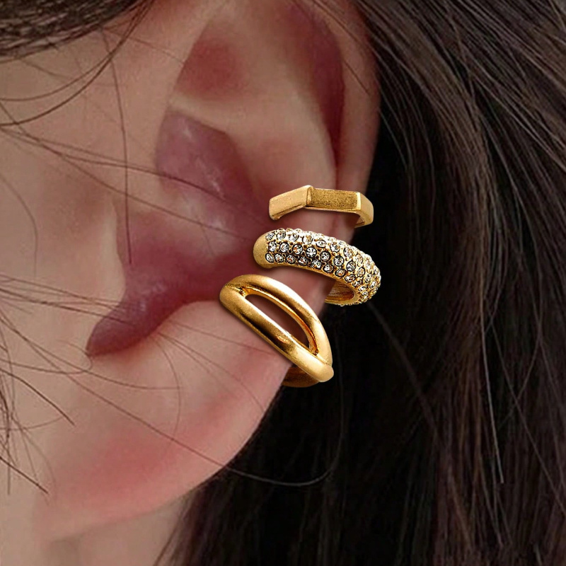 

3pcs Simple Rhinestone Clip-on Earrings Set For Women, Suitable For Vacation, Dating, Gift And