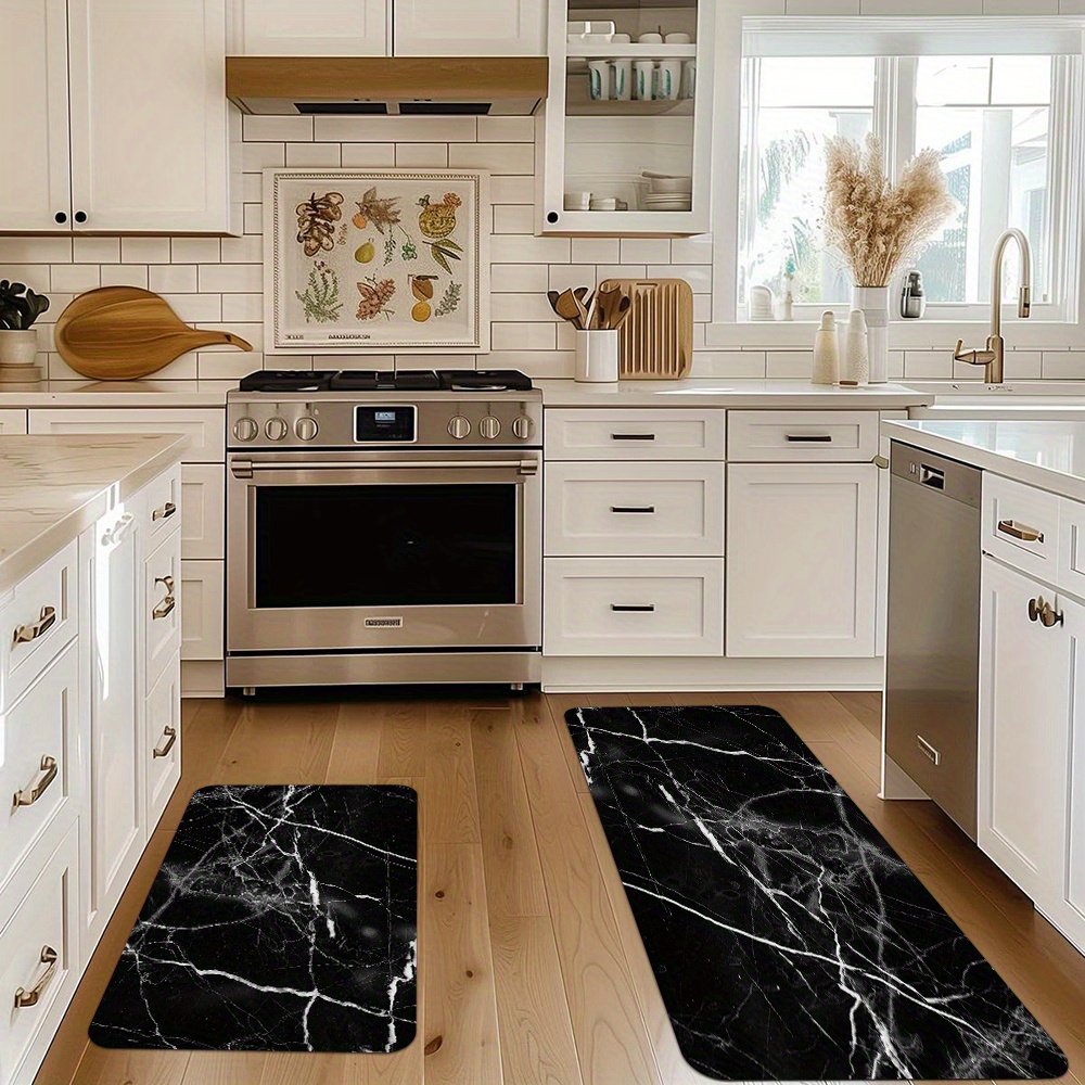 

Jit 2/3 Piece Kitchen Rug Set – Polyester Non-slip Machine Washable Knit Floor Mats For Kitchen, Office, Laundry, Bathroom – Lightweight, Stain-resistant With Marble For Home Decor