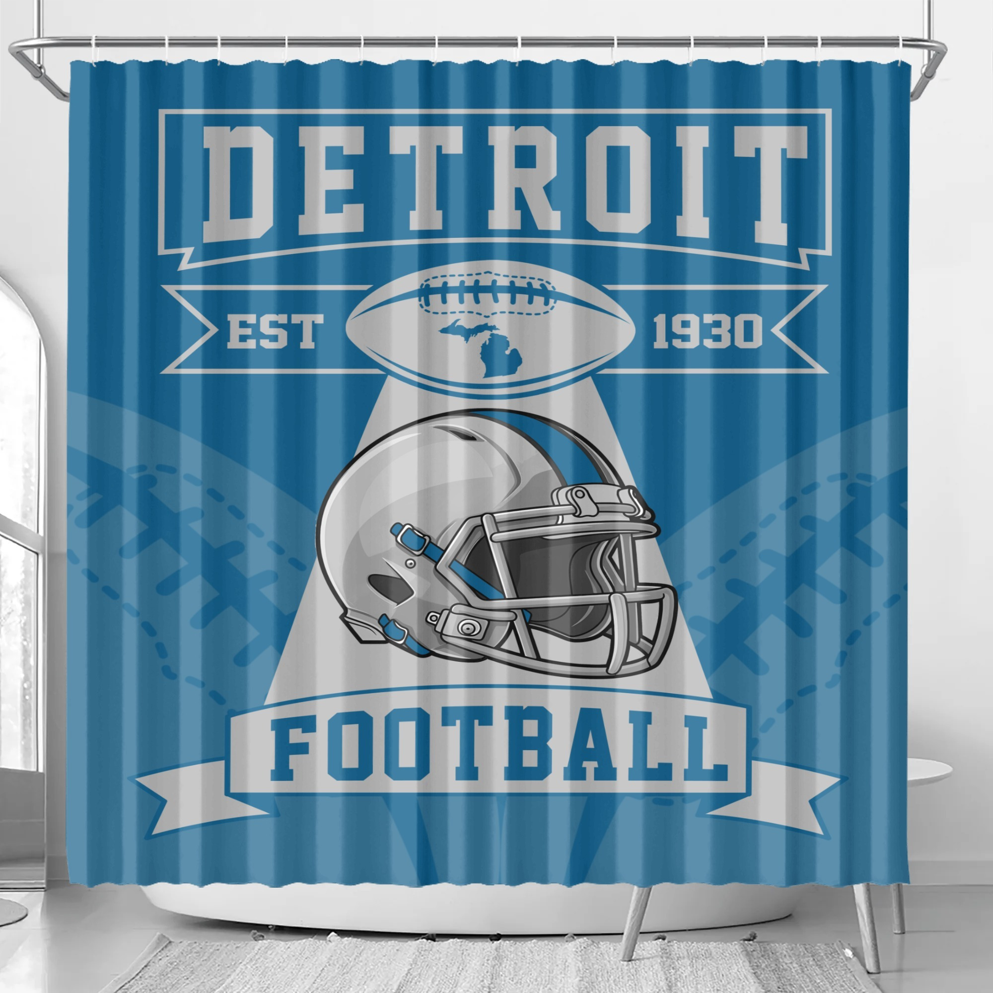 

Football Team Water-resistant Bathroom , Polyester Sports Theme Bath Decor With Hooks, Machine Washable Woven Accessory, 1930 Est. Design