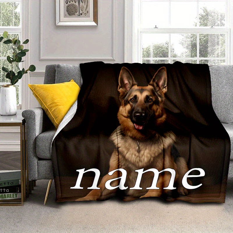 

Customized Name A German Shepherd Dog Flannel Throw Blanket - Personalized Soft And Warm Polyester Knit For Napping, Camping, Travel