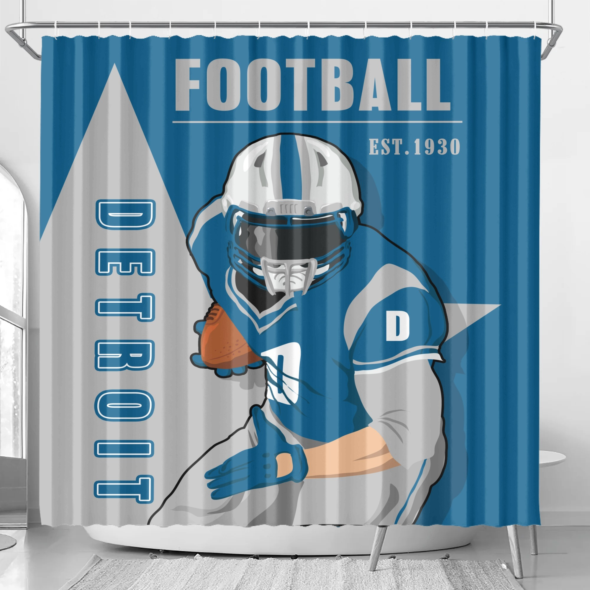 

Detroit Football Team Waterproof Shower Curtain With Hooks - Polyester, Machine Washable, Bathroom Decor Shower Curtain Sets For Bathrooms