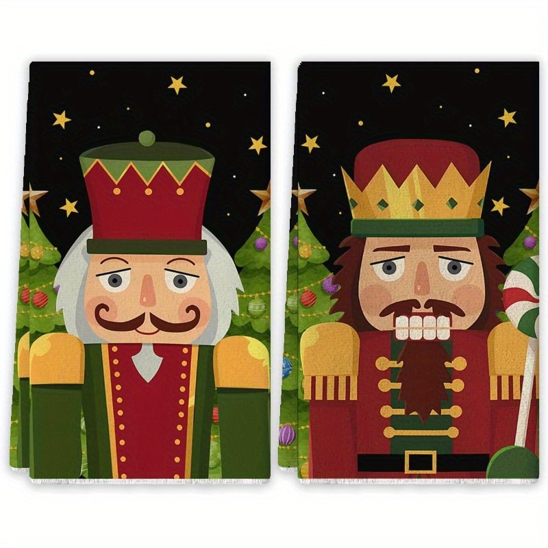 

2-piece Set, 18x26 Inch, Christmas Nutcracker Kitchen Towel, Polyester, Contemporary Style, Theme, Rectangular Dish Towel For Home, Machine Washable