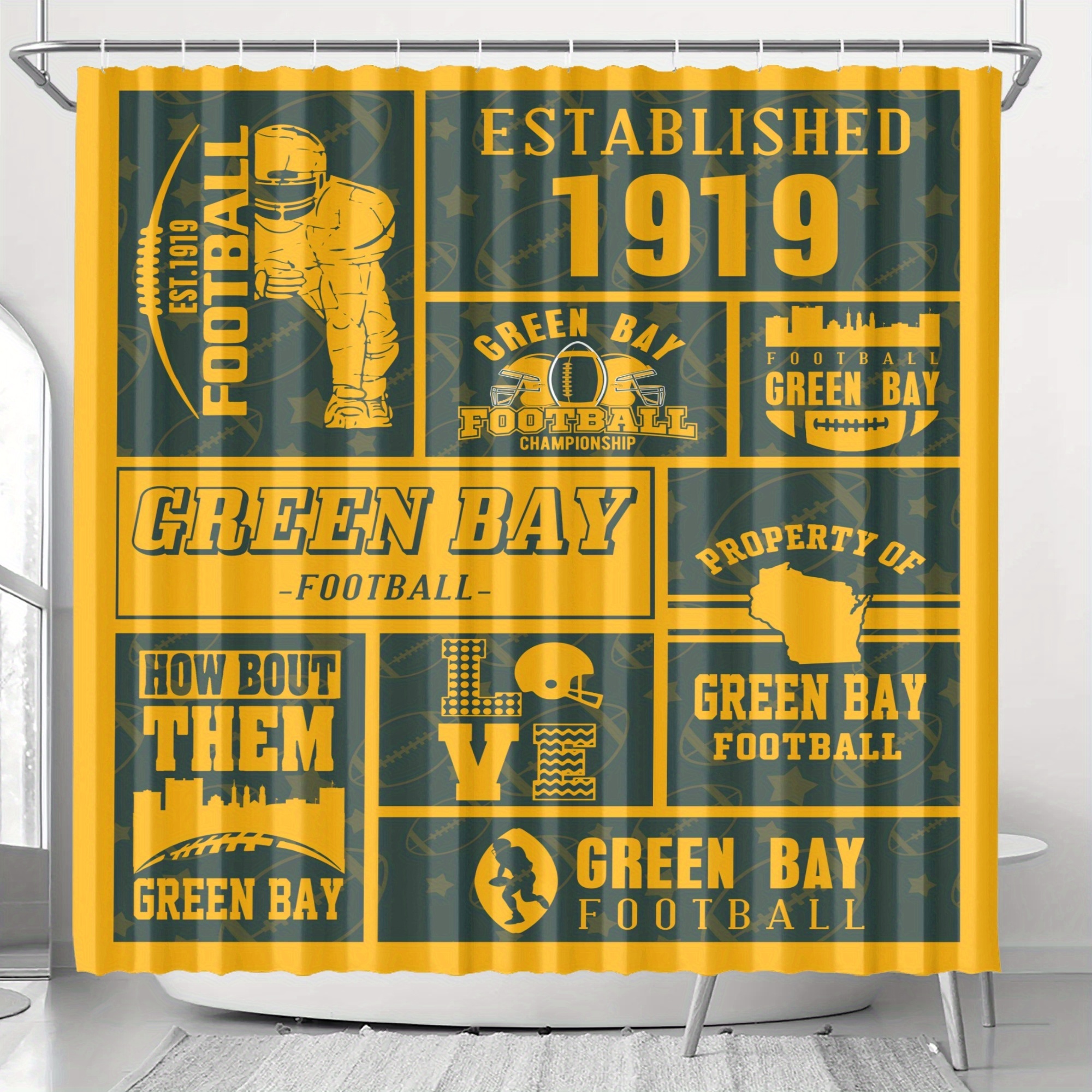 

Football Team Water-resistant Bathroom With Hooks, Polyester Woven Bath Accessory, Machine Washable Sports-themed Bath Decor