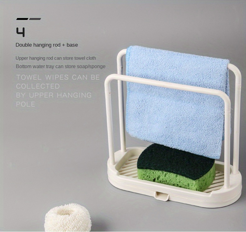 1pc plastic kitchen rag rack with towel bar multipurpose sink organizer basket space saving faucet sponge holder   dishcloth storage rack with no   details 3