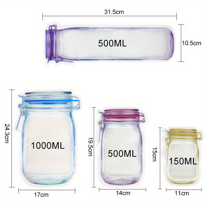 4 pack reusable mason jar zip lock bags multipurpose freezer safe vacuum sealed plastic food storage bags with clip on closure for nuts candy   snacks bpa free no electricity needed details 2