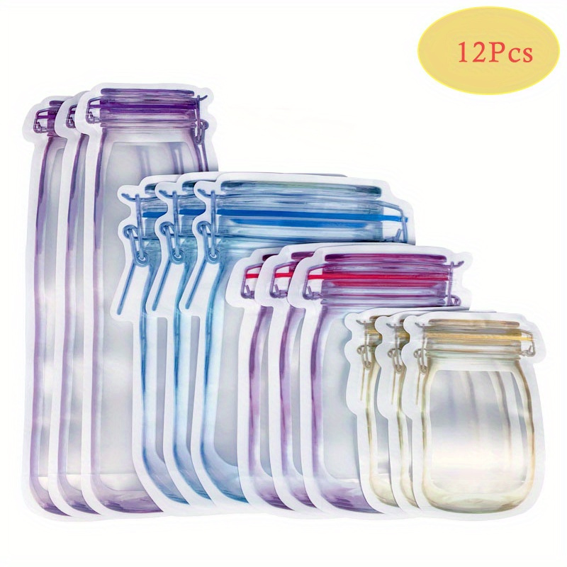 4 pack reusable mason jar zip lock bags multipurpose freezer safe vacuum sealed plastic food storage bags with clip on closure for nuts candy   snacks bpa free no electricity needed details 3