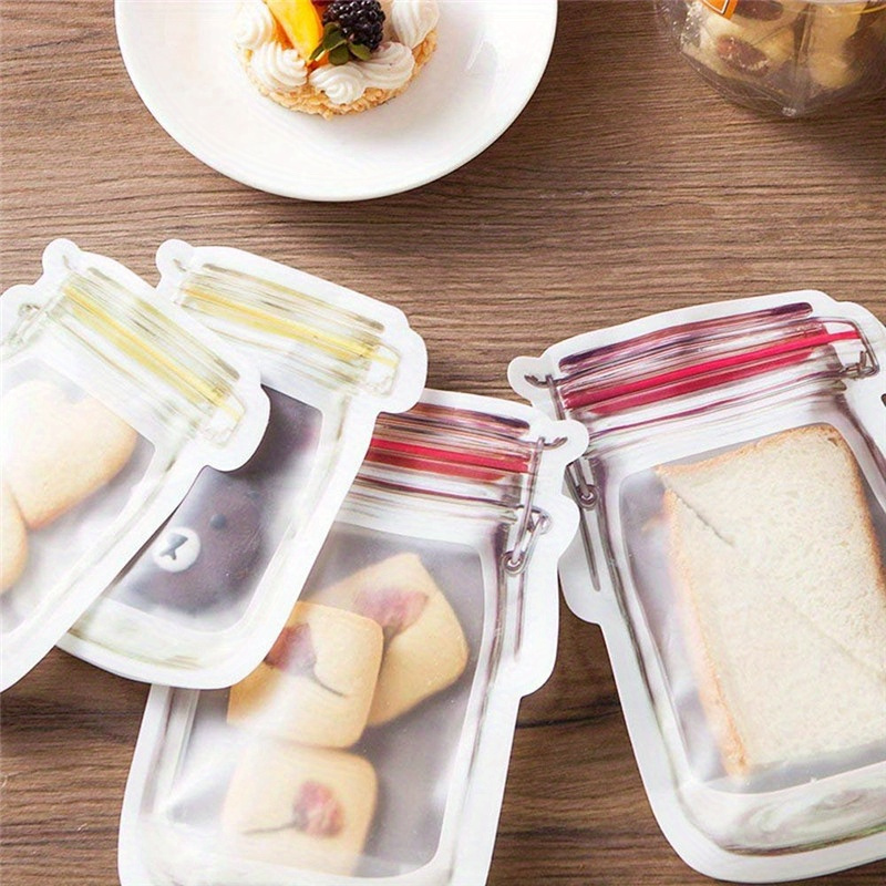 4 pack reusable mason jar zip lock bags multipurpose freezer safe vacuum sealed plastic food storage bags with clip on closure for nuts candy   snacks bpa free no electricity needed details 8