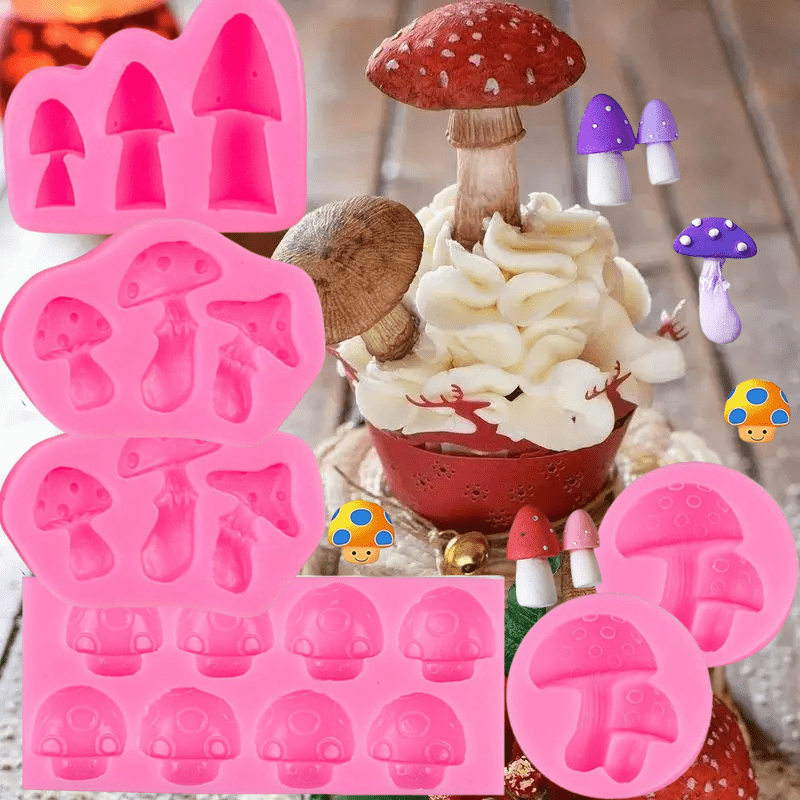 

6pcs Mushroom Silicone Mold Set Suitable For Baking Handicrafts Non Stick Reusable Chocolate Sugar Molds 3d Pattern Cake Decoration Suitable For Birthdays Family Parties