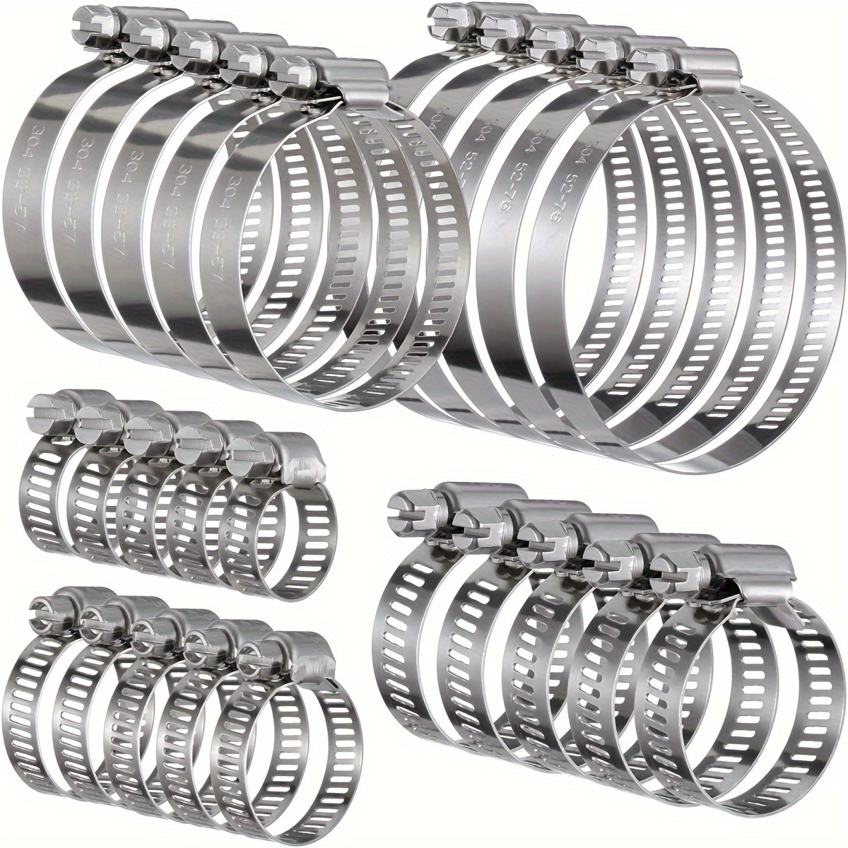 

25pcs Stainless Steel Hose Clamps Assortment Kit - Adjustable Worm Gear Screw Clamps For Fuel Line, Plumbing, Automotive, Tube, Radiator Pipe Fittings, 304 Grade, 25/64" To 2-3/4" (10-76mm) Size Range