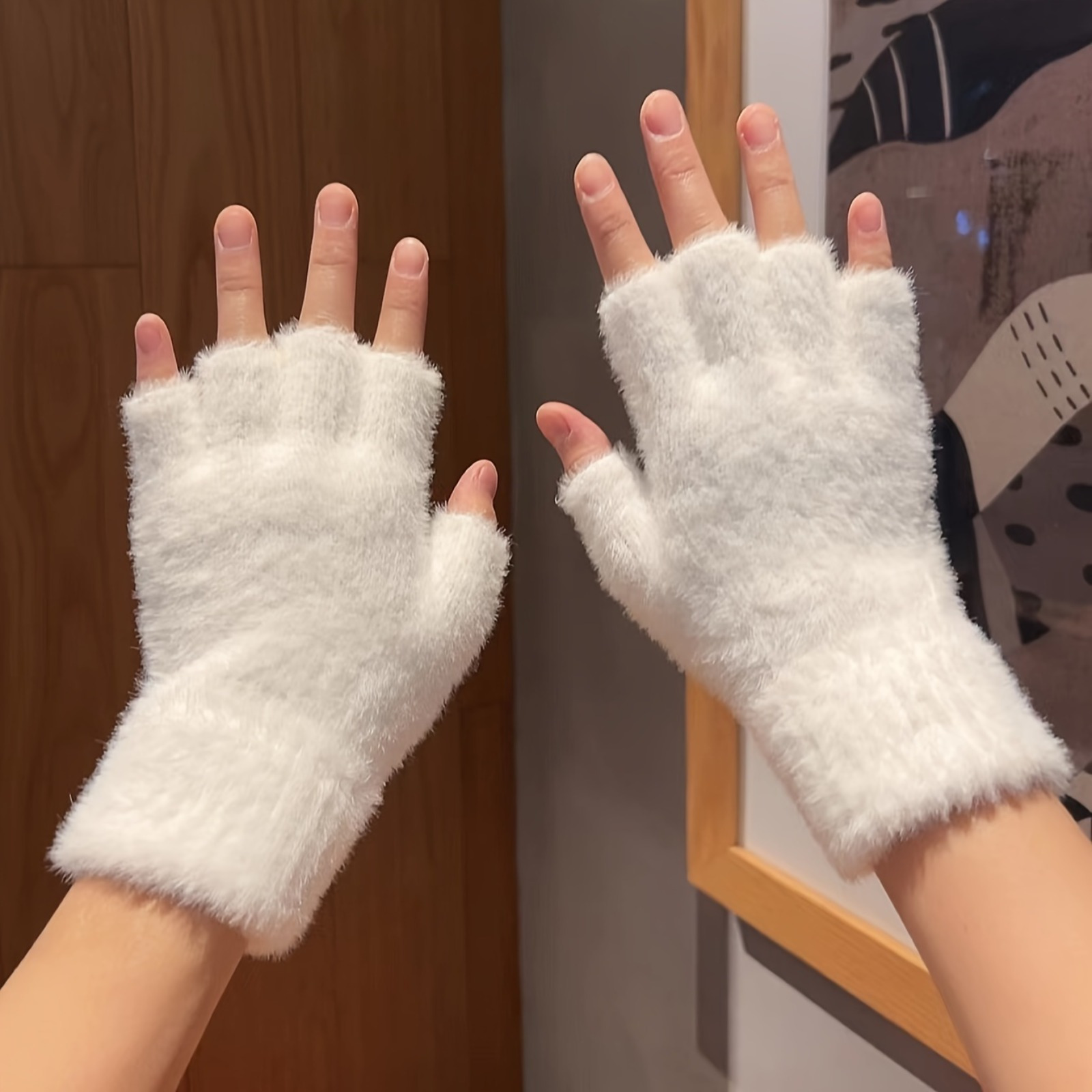 

Gants Doublés d'Hiver à Doigts Complets, Gants Chauds et Épais -Vent, Gants d'Écriture, Gants de Conduite Doigts