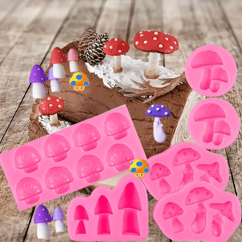 

Multiple Mushroom Shaped Molds 6pcs Themed Decorative Accessories Liquid Silicone Molds Flipping Cartoon Cake Tools Clay Chocolate Making Tools Waterproof And Easy To Demold