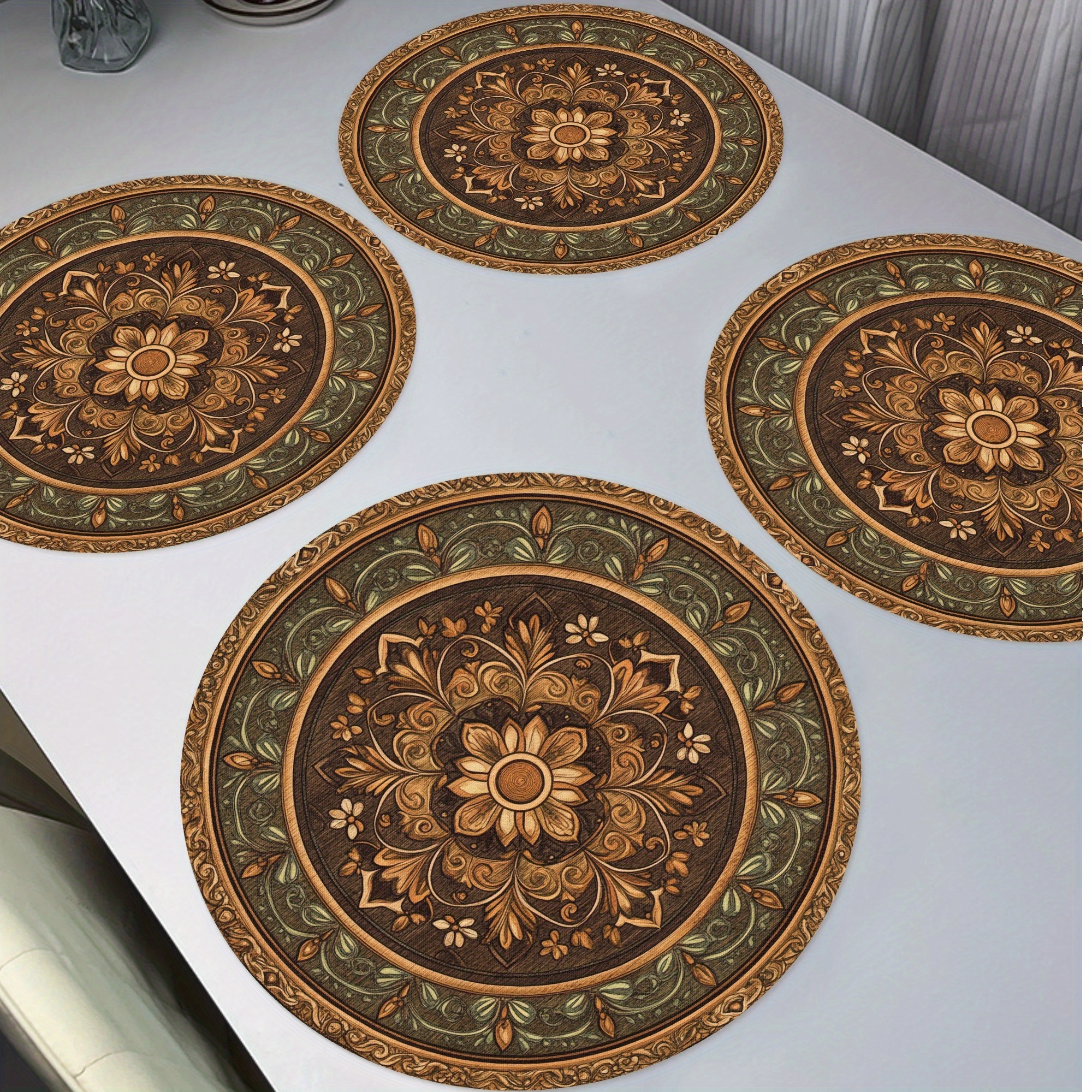 

4pcs Set Mandala Floral Placemats - Style, Non-slip, Heat Resistant & Washable Table Mats For Dining And Kitchen Decor